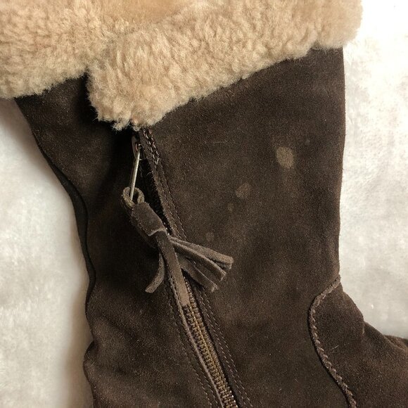 Clarks Brown Suede Side Zip Fur Lined Winter Boots Size 7.5 - Picture 16 of 16